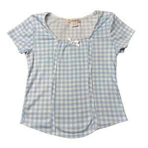 Vintage 90s Dream Girl‎ Blue Gingham Ribbed Baby Tee